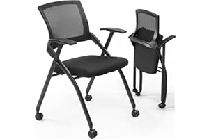 RPUZONIER Stackable Conference Room Chairs with Wheels, Folding Office Chair Stackable Rolling Office Chairs with Ergonomic Backrest & Seat for Training Room, Guest, Reception, Event, Capacity 350lbs