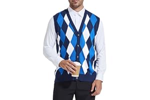 Beotyshow Mens Argyle Sweater Vests V Neck Sleeveless Cardigan Vest Knitwear