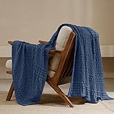 PHF 100% Cotton Waffle Weave Throw Blanket, Soft Lightweight Breathable Cozy Throws for Couch Bed Sofa, Luxury Aesthetic Blanket Gift for Home Decor & Office, 50"x60", Bright Navy