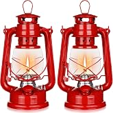 Retisee 2 Pcs Kerosene Lantern 10 Inch Vintage Oil Burning Lantern, red | Hanging Light for Outdoor Indoor Camping, Hurricane Oil Design with Glass Chimney, Fuel Burning Lamp for Patio Emergency