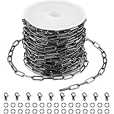 SMYHTGLIF 5 Meters Black Flat Paperclip Chain Spool Brass Chain for Jewelry Making Craft Jewelry Making Chains with Lobster Clasps and Jump Rings