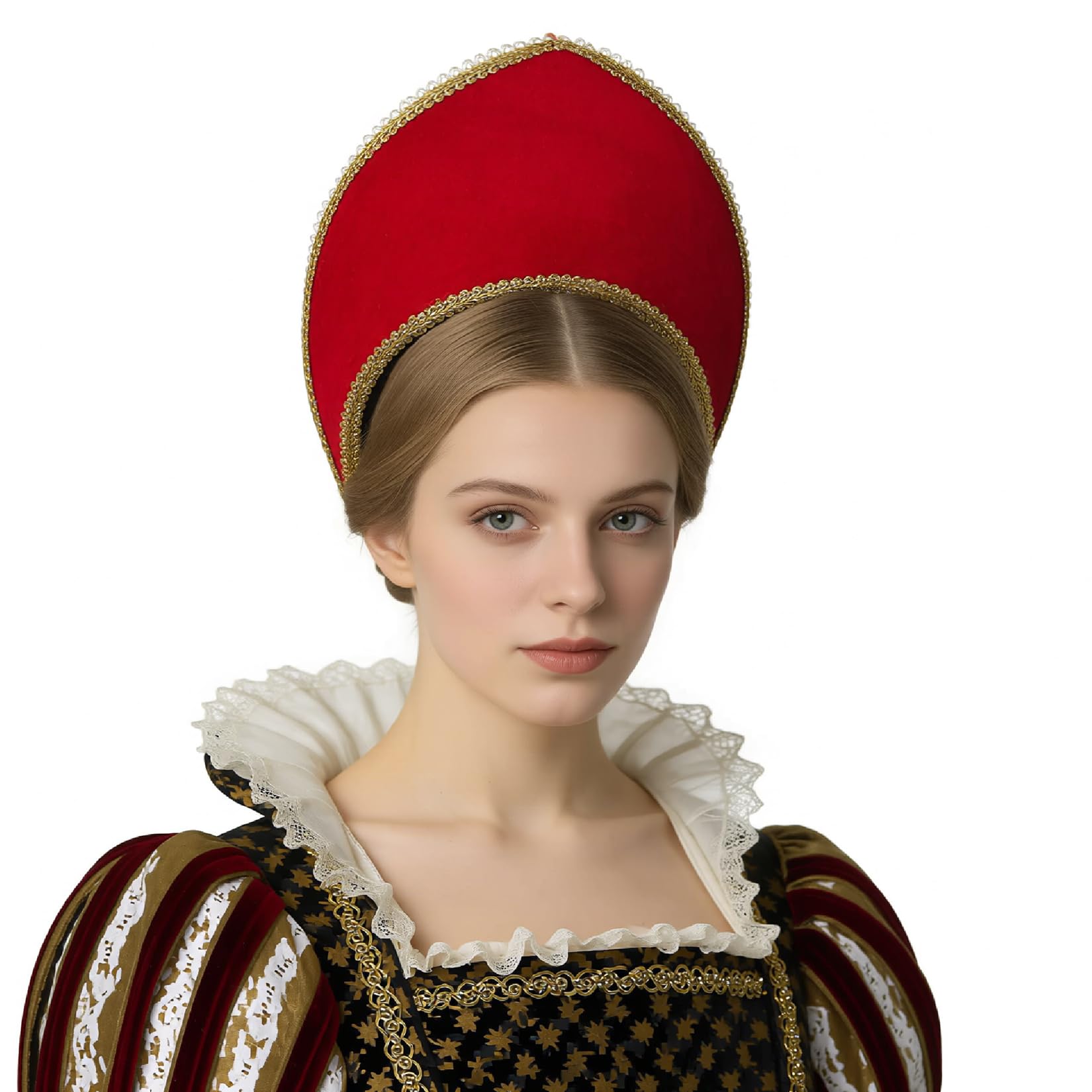 BPURB Women's Tudor Headband Renaissance Anne Boleyn Hat Elizabethan Headwear Halloween Costumes (Height：11.5cm/4.53 inch)