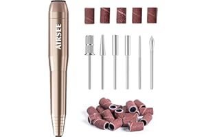 AIRSEE Studio Basic Electric Nail Drill, USB Portable Nail E File Machine for Professional Beginners, Manicure Pedicure Dremel Kit for Salon & Home Use, Gold