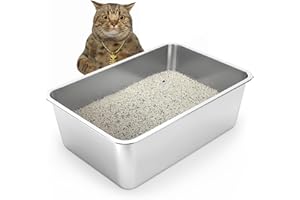 WENBOKMIN Stainless Steel Cat Litter Box, 8in Deep Cat Litter Box Extra Large High Sides, Cat Litter Pan for Large Cats Nonstick Odor Control Anti-Corrosion