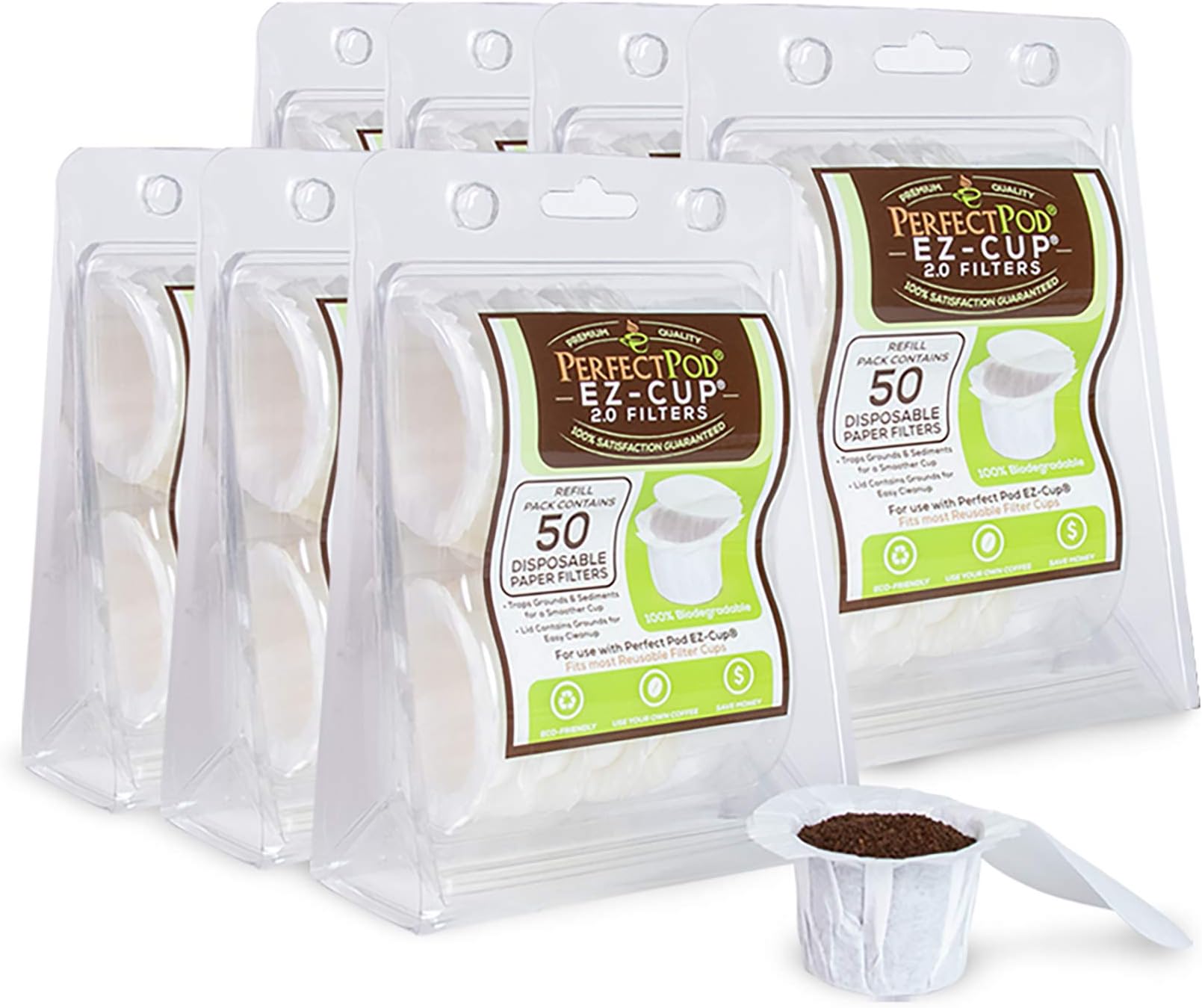 Perfect PodEZ-Cup Filters by Perfect Pod - 7 Pack (350 Filters) Paper Coffee Pod Filters