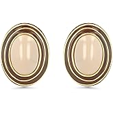 Large Chunky Brown Beige Tan 18K gold plated Round Oval Button Stud Enamel Statement Earrings for Women by SNGIA, Big Brown Bold Handmade Exaggerated Dome Retro Rounded Button Ball Trendy Bohemian Jewelry Gifts, Unique Baroque Vintage Summer Beach Fashion Earrings Accessories, Round Thick Resin Circular Nickle Free Huggies Earrings.