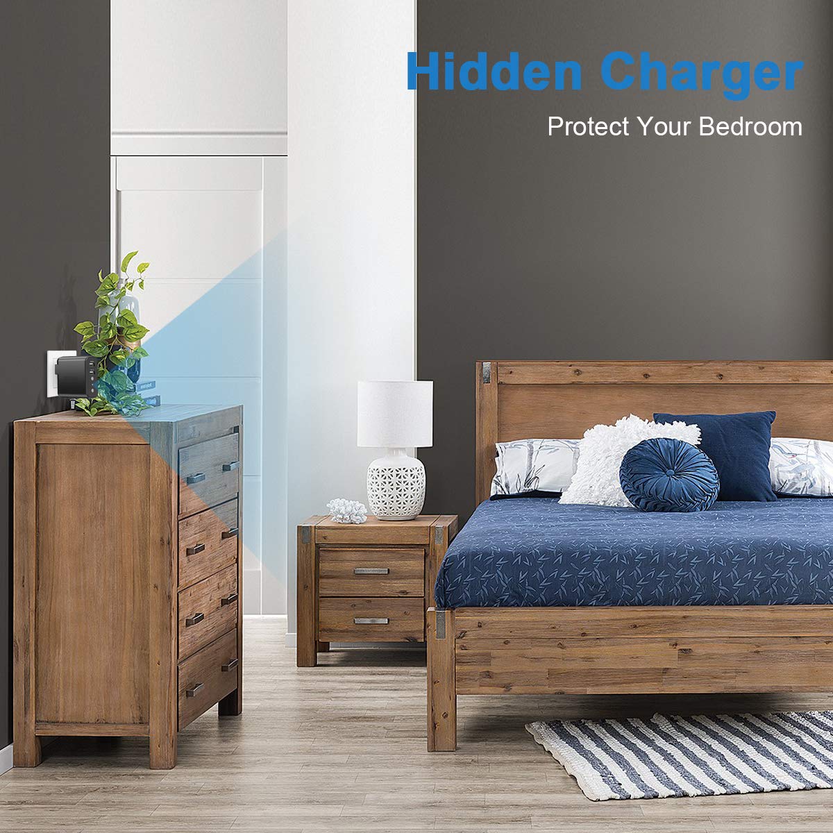 Hidden Spy Camera Wireless Charger Cam - KMBCAM 2019 HD 1080P Portable WiFi Nanny Cam, Night Vision and Motion Detective, 2 Power Port Indoor Covert Security Cam for Home, No Audio