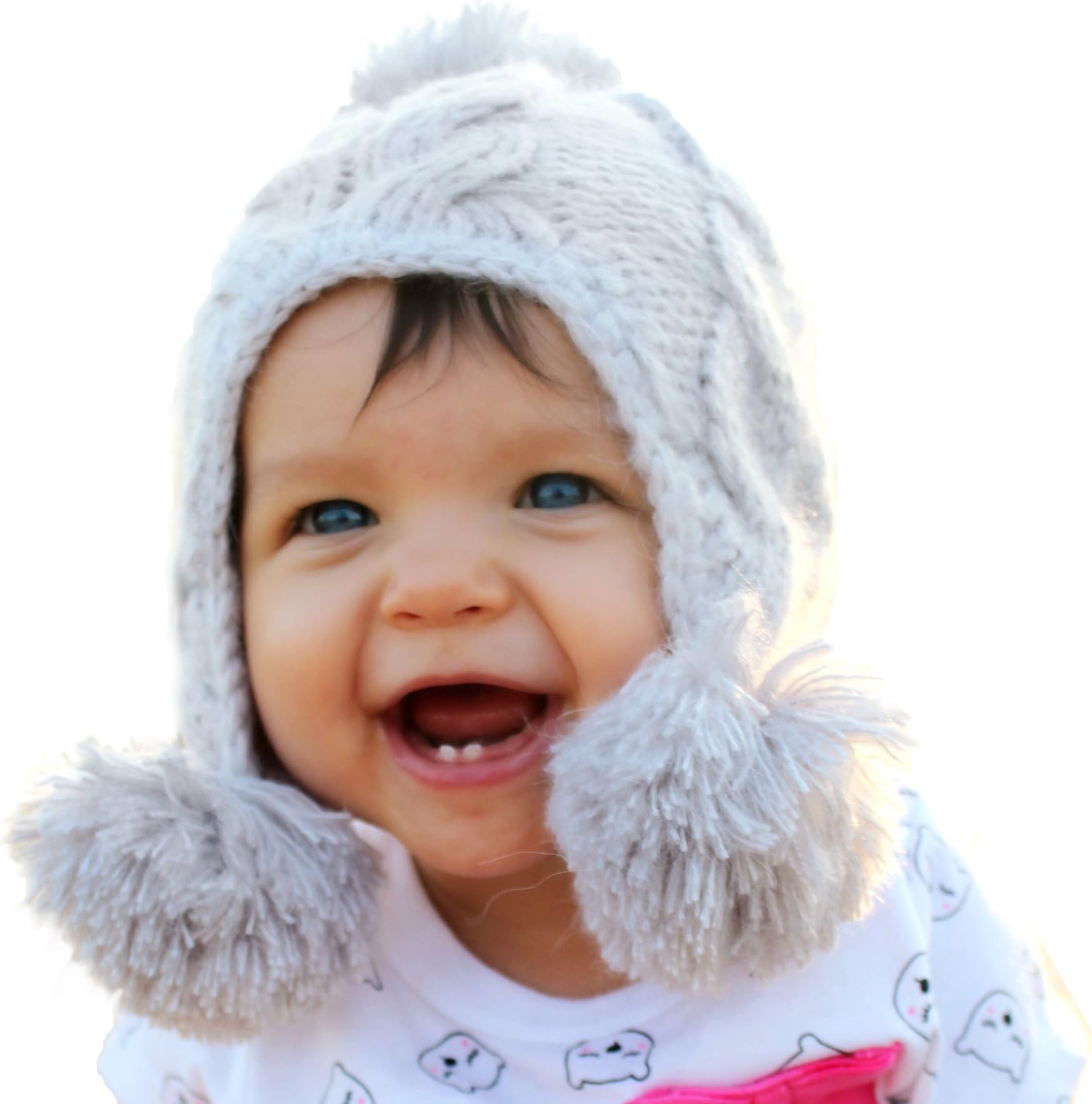 Huggalugs Girls Cable Knit Pom Pom Angora Beanie Hat in 2 Color Choices