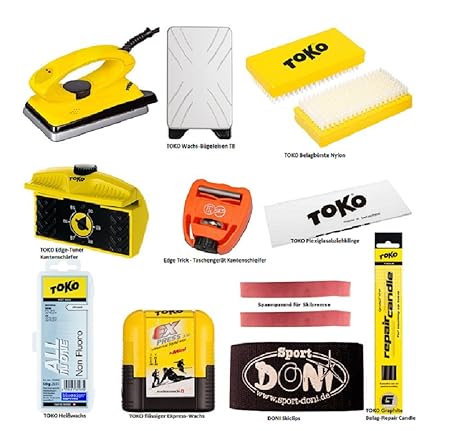 12-teiliges Ski-Pflegeset / Skiwachsset inkl. praktischer Hänge-Transporttasche, Anleitung etc.