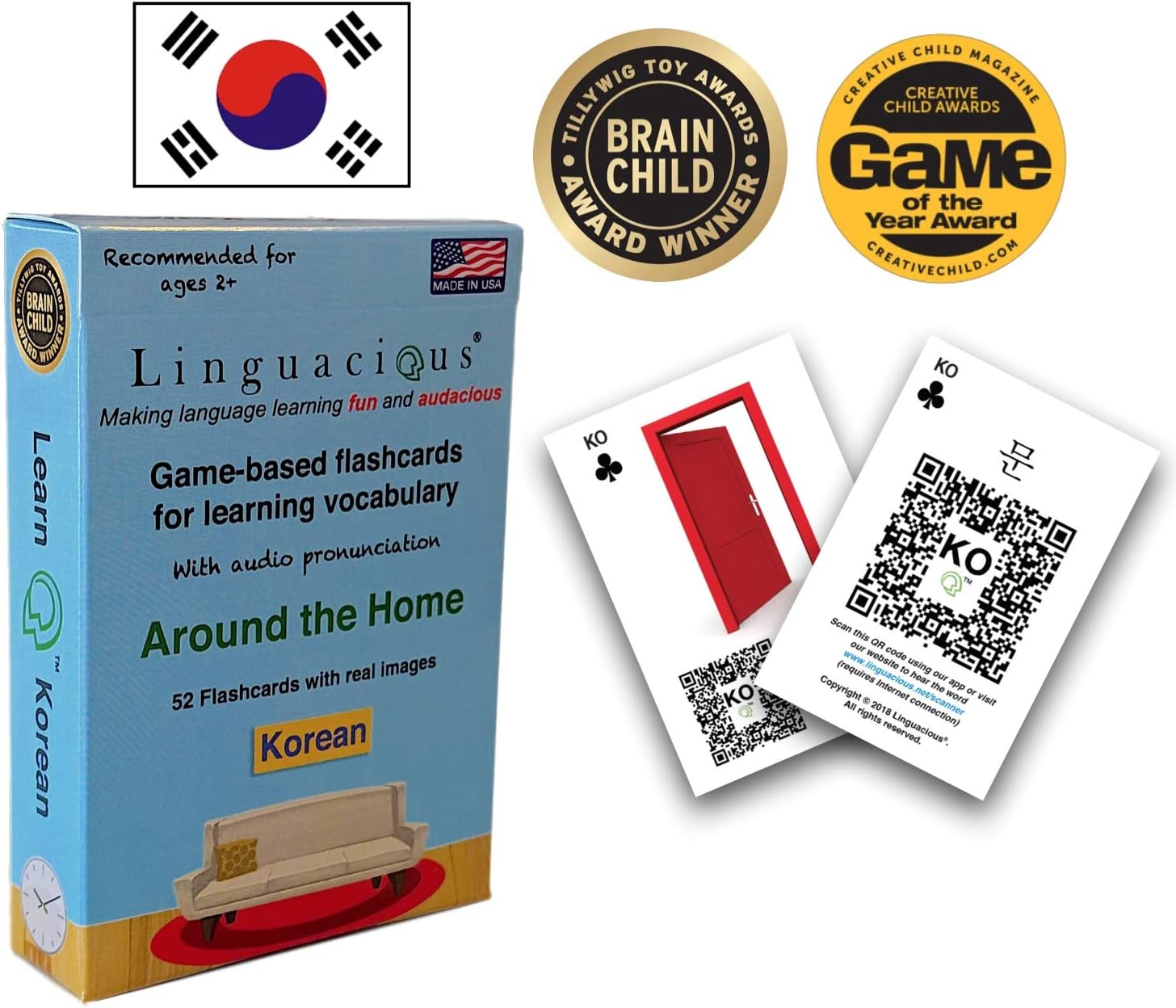 Linguacious Award-Winning Around The Home Korean Flashcard Game - with Audio!