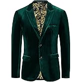 PJ PAUL JONES Mens Velvet Blazer Jacket Two Button Sport Coat Solid Suit Jackets for Dinner Prom Wedding