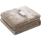 Wapaneus Heated Blanket Electric Blanket 72" x 84" Full Size with 10 Heating Levels and 12 Hours time Settings, Flannel Fast-Heating Electric Blanket, ETL Listed, Machine Washable, Mushroom