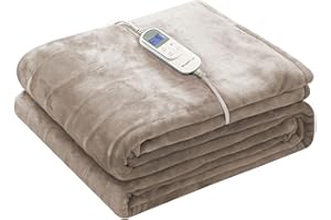 Wapaneus Heated Blanket Electric Blanket 72" x 84" Full Size with 10 Heating Levels and 12 Hours time Settings, Flannel Fast-Heating Electric Blanket, ETL Listed, Machine Washable, Mushroom