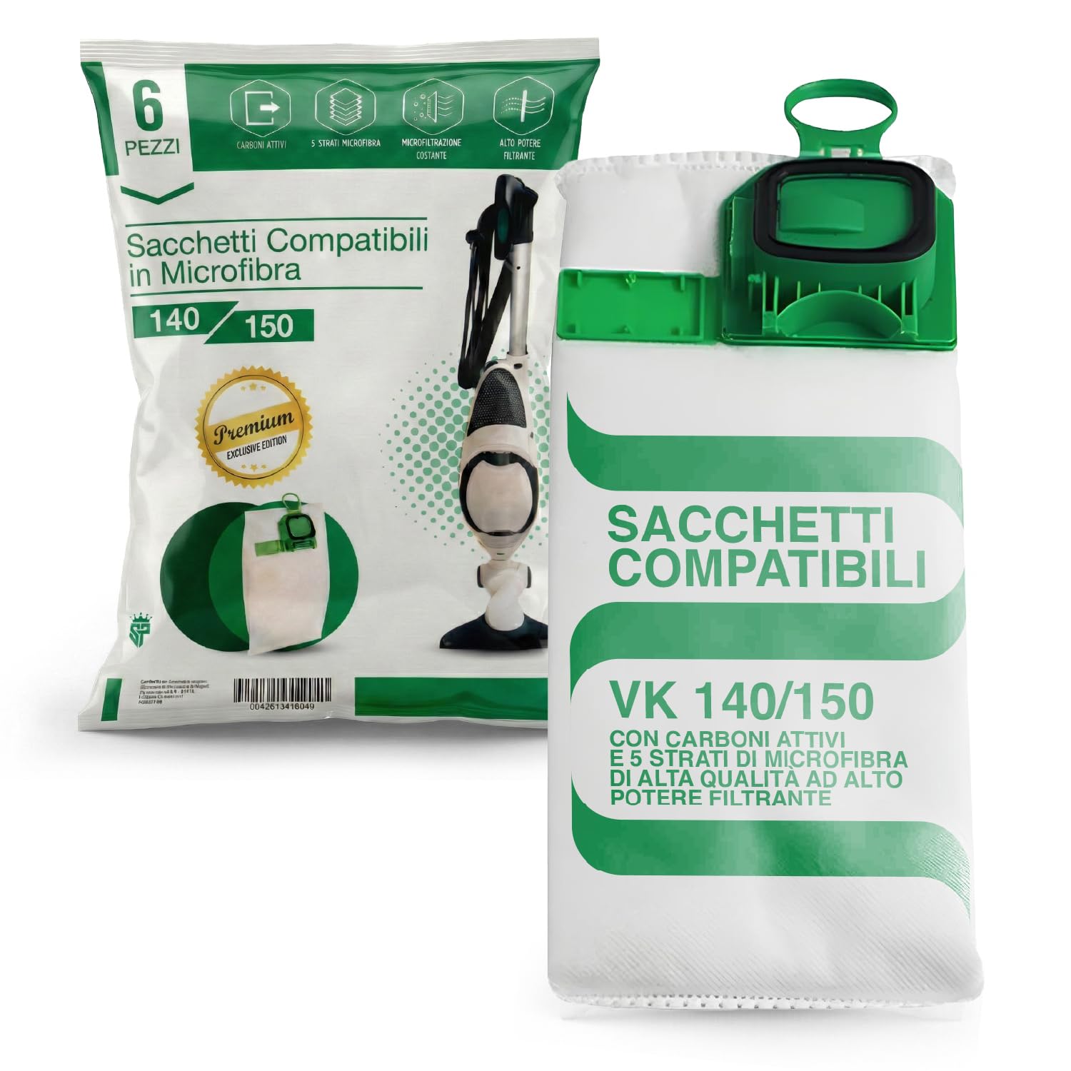 PIESSEONLINE vk150 140 6 Microfibre Bags Adaptable for Vacuum Cleaner Folletto Model VK140-150, Microfiber