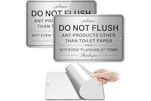 KOALAAT Do Not Flush Sign for Bathroom 2 Pack, Do Not Flush Anything Except Toilet Paper Signs Self-adhesive, Aluminum Metal Signs for Home and Business 9x6 inches
