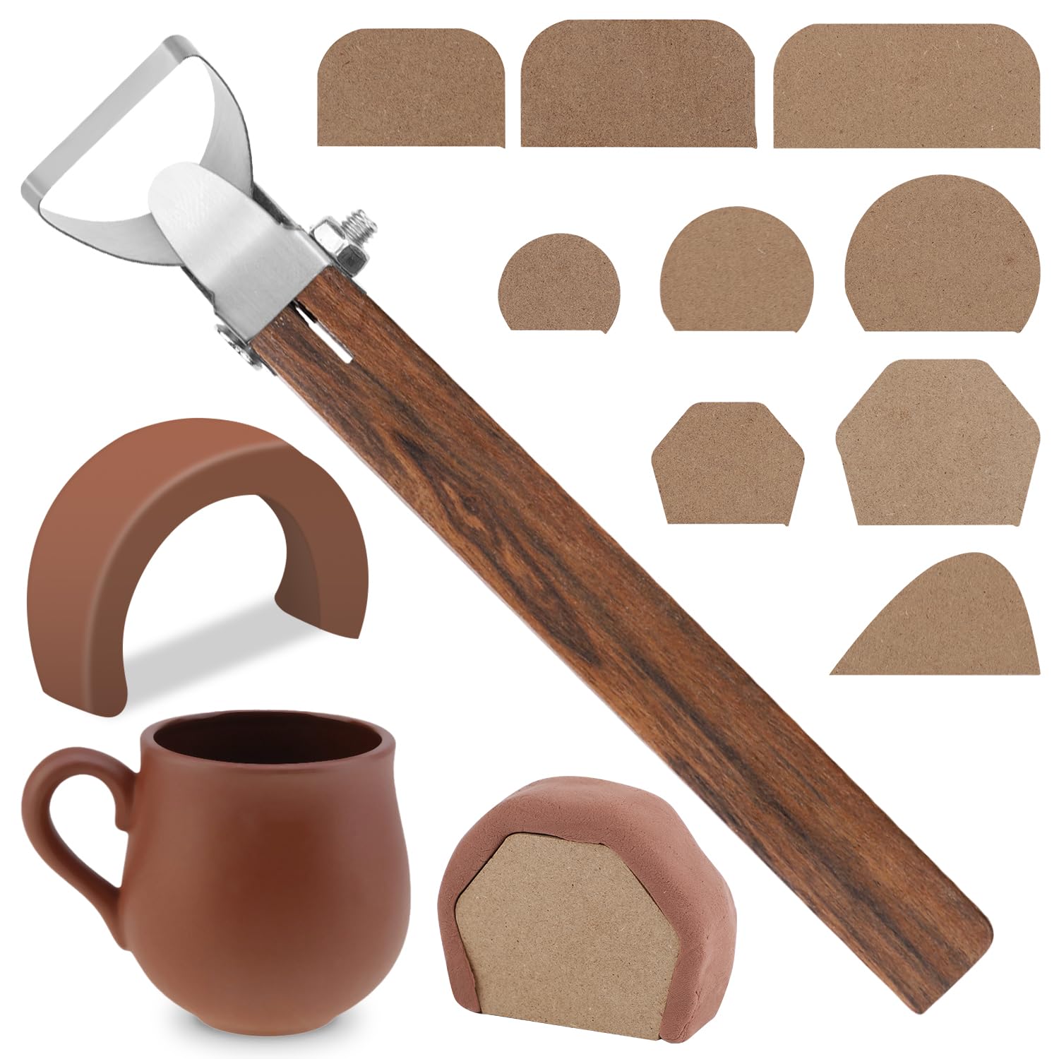 10pcs Pottery Handle Making Tool, Cup Handle Shape Tool Pottery Carving Cutter Sculpture Scraper Pottery Trimming Tools Pottery Clay Sculpting Tools Mold Ceramic Utensil for Teacup Mug Vase Craft