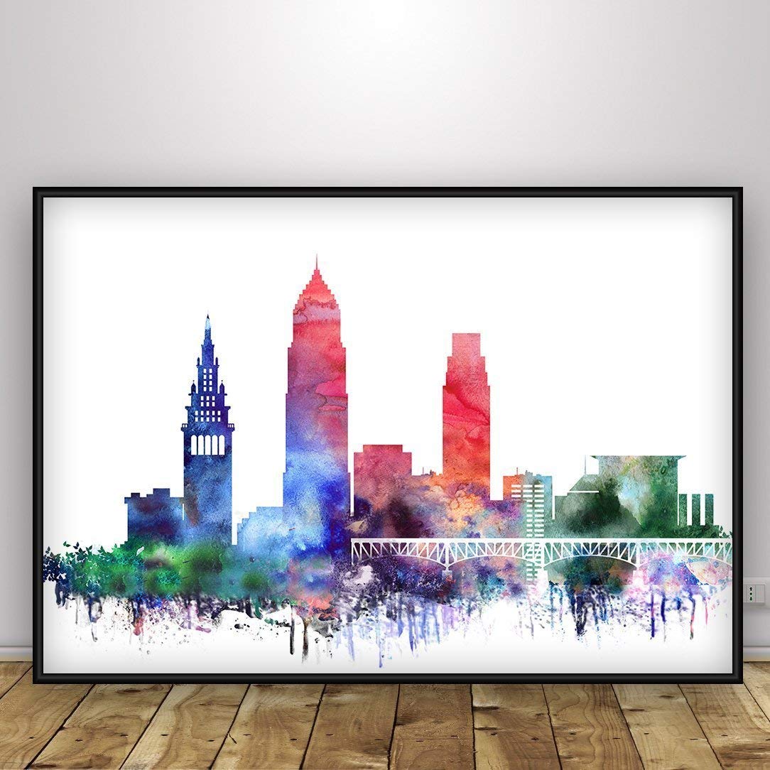 Watercolor Cleveland skyline, Wall Decoration of Cleveland