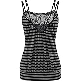 Verdusa Women's Grunge Vintage Striped Top Floral Lace Sleeveless Y2k Tops Goth Punk Camisole Tops
