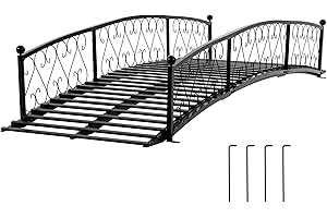 Spurgehom 8FT Garden Bridge - Metal Arch Bridge with Safety Siderails, Outdoor Decorative Iron Pond Bridge for Stream, Backyard, Creek, Black