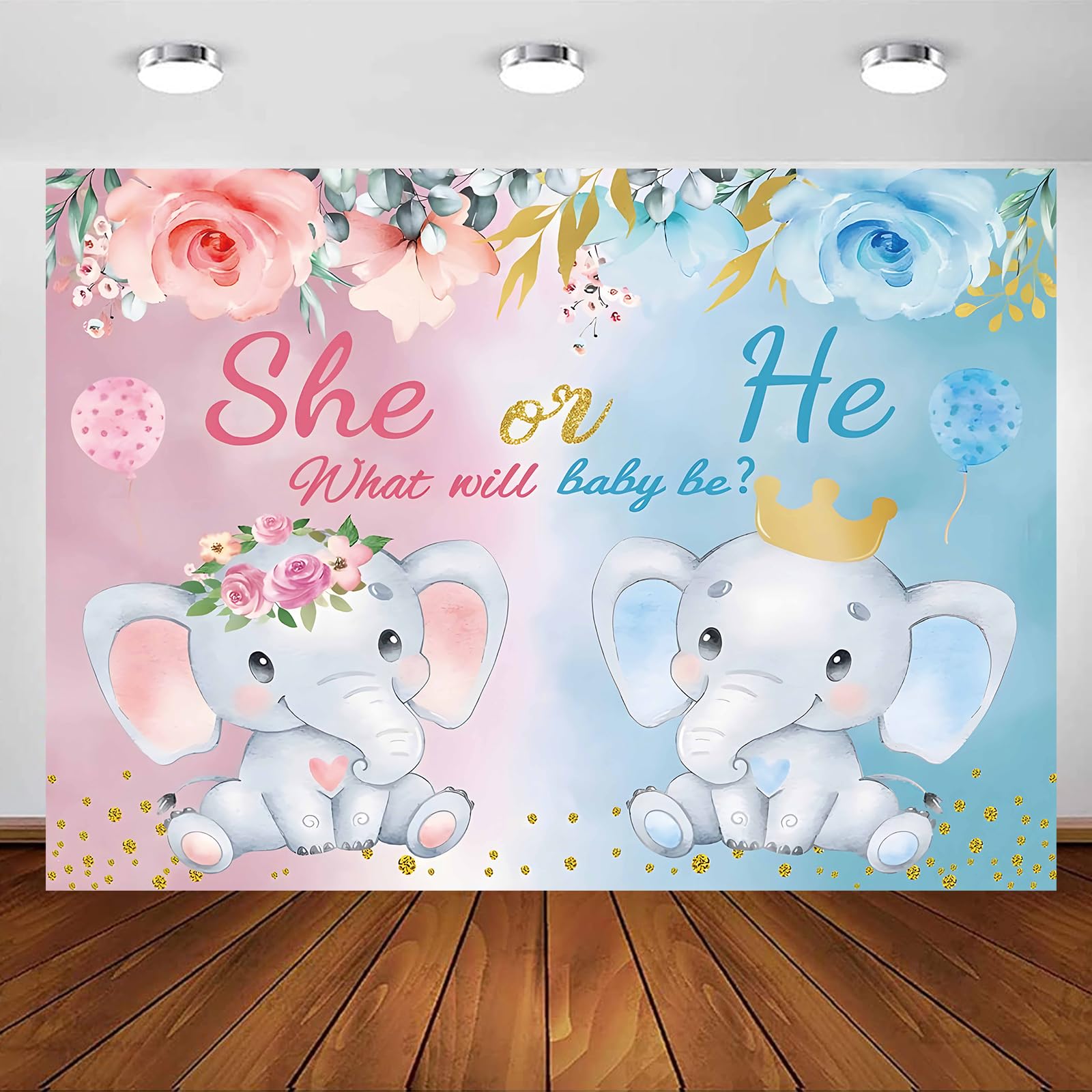 EULAPGOE Shower Gift Party Pink or Blue Elephant Gender Reveal Backdrop Flower Balloon What Gender Will He or She Be Party Decoration Banner Cake Table Decoration