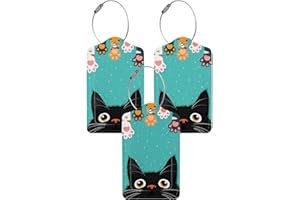 3 Pcs Cute Cat Luggage Tags for Suitcase, PU Travel Cruise Luggage Tag with Privacy Flap, Name ID Label and Metal Loop for Ba