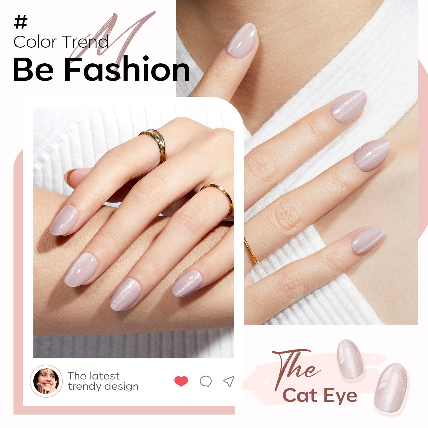 modelones Cat Eye Press on Nails, 32Pcs 16 Sizes Short Oval Fake Nails Kit Press Ons with Nail Glue, Adhesive Tabs, Nail File, Prep Pad, Manicure Stick - Image 2