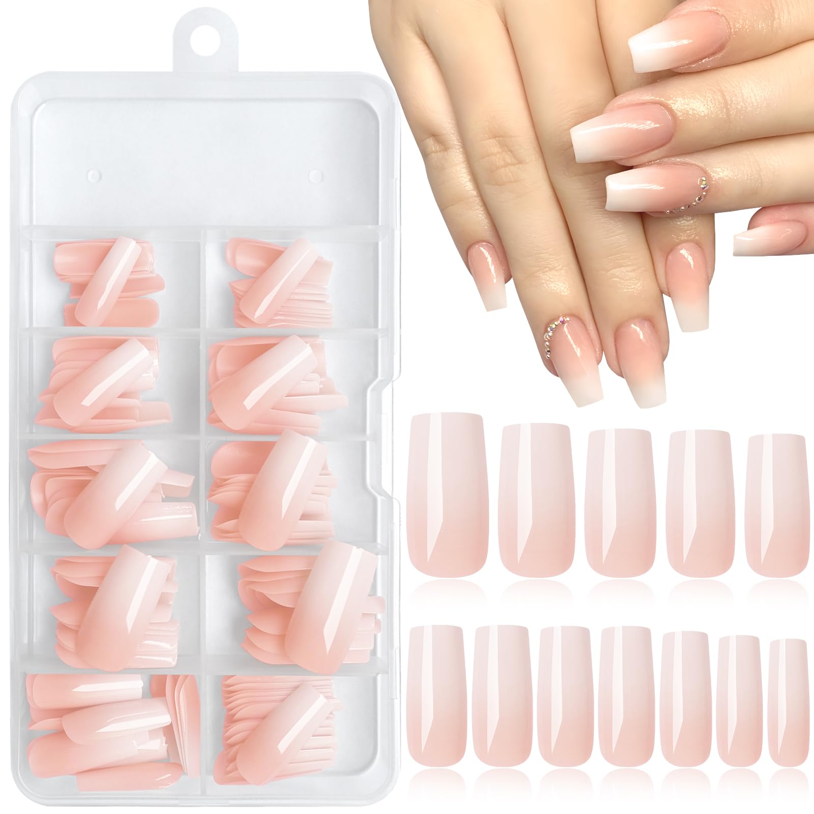 Photo 1 of EternalClassic Square Press on Nails Medium 120pcs Nude White Gradient Fake Nails Ombre Acrylic Nail Press ons Glossy False Nails Full Cover Glue on Nails Soft Gel