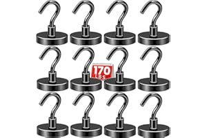 DIYMAG Black Magnetic Hooks, 170 LB Heavy Duty Strong Magnets with Hooks Rare Earth Neodymium Fridge Magnet for Grill Hanging Cruise Cabins Ship Essentials 12 Packs