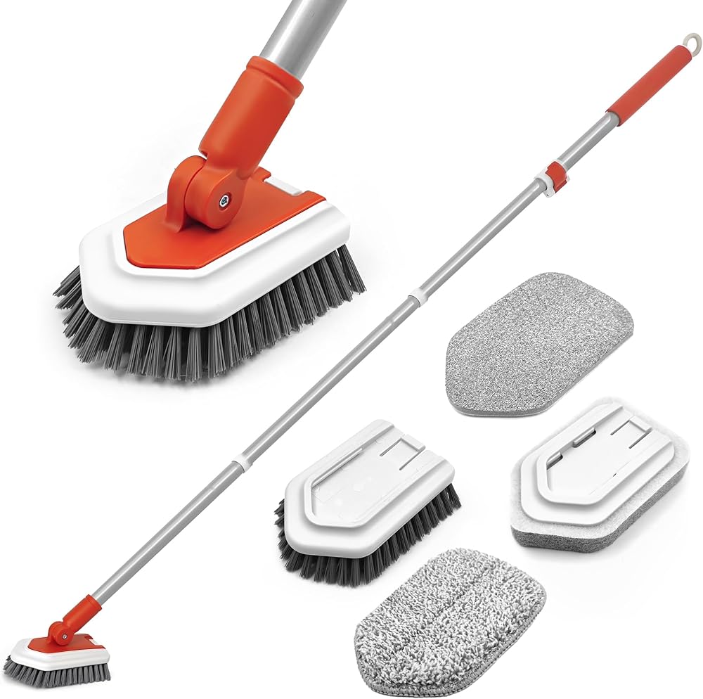 JEHONN 4-in-1 Bathroom Tile Tub Scrubber with 130 CM Extendable Handle