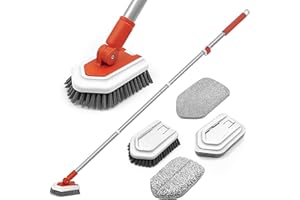 JEHONN Tub Tile Shower Scrubber Brush with Telescopic 51 inches Long Handle, 4 Different Cleaning Heads for Bathroom Bathtub 