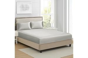 LANEST HOUSING Full Silk Satin Fitted Sheet, Soft Deep Pocket Single Bottom Bed Sheets Sold Separately, Wrinkle Free, Non- Fading, Breathable, Fully Elasticized(Full Size, Light Gray)
