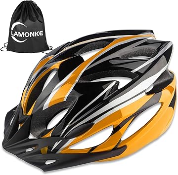 Amazon 自転車 ヘルメット 大人用 高通気性 サイクリングヘルメット 超軽量 ロードバイクヘルメット サンバイザー付き 18通気ホール 自転車ヘルメット 耐衝撃 高剛性 サイズ調整可能 アゴパッド付き スポーツヘルメット 男女兼用 イエロー Lamonke 大人用ヘルメット