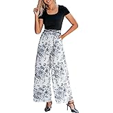 CUPSHE Women's Short Sleeve Jumpsuits Dressy One Piece Elastic Waist Printed Wide Leg Pants Jumpsuit