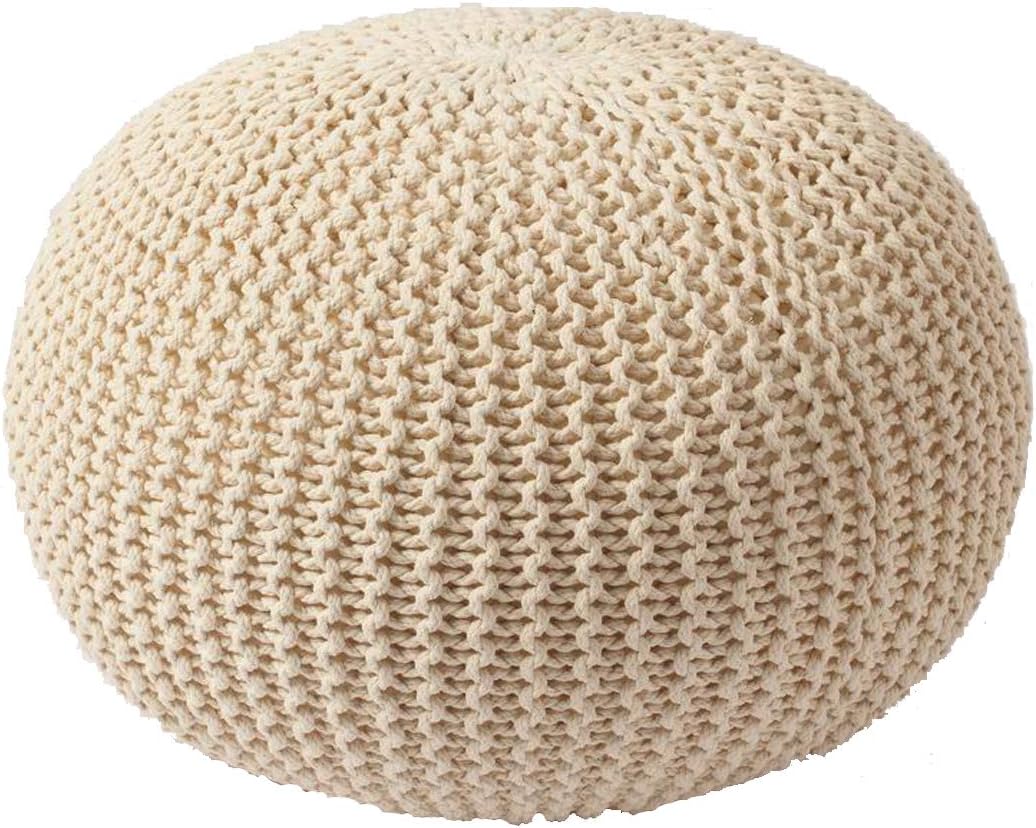 KSMY Unfilled Hand Knitted Footstool Pouffe Beanbag Bean Bag Ottomans Seat Stool Cushion Chair Seat Cover (Unfilled, Creamy-white)