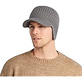 AkiiGer Men's Winter Hat with Brim, Warm Earflaps Hat for Men, Thick Fleece Lined Knit Winter Beanie Outdoor