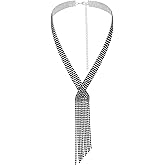 ELABEST Long Rhinestone Necklace Statement Tassel Necklaces Crystal Layered Y Choker for Women