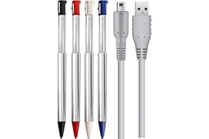 3DS Stylus Pen, 4 in 1 Metal Retractable Replacement Stylus Touch Styli Pen Set with USB Charging Cable for 3DS