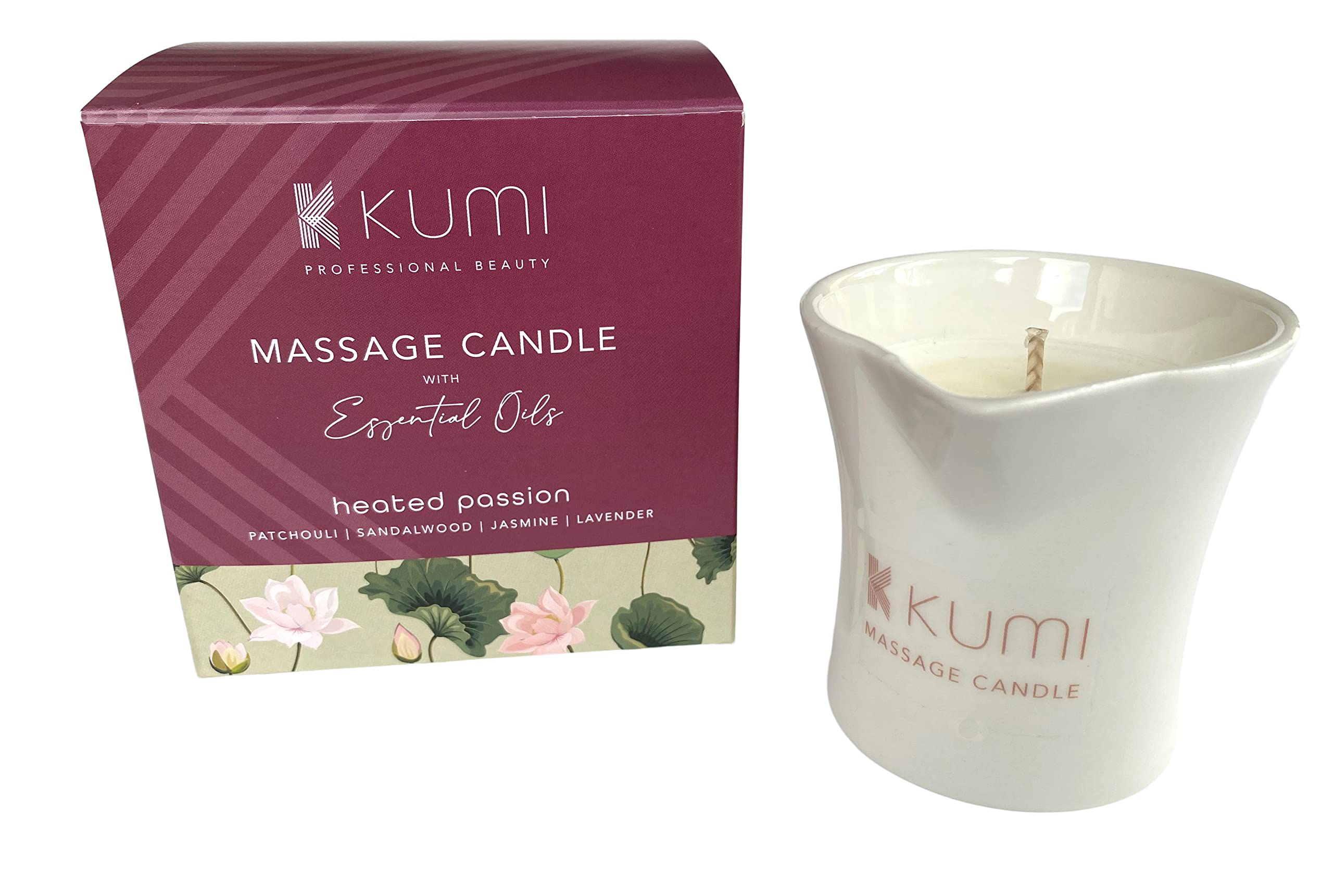 K Kumi Professional Beauty Aromatherapy Massage Candle - Scented Candle for Massage - Plant Based & Vegan Massage Oil Based Candle - Home Spa - UK Made - 100g - Heated Passion