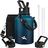 Konokyo Insulated Water Bottle with Straw,50 oz 3 Lids Water Jug with Carrying Bag,Paracord Handle,Double Wall Vacuum Stainless Steel Metal Flask,Indigo Black