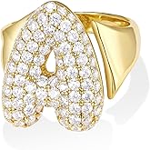 KissYan Bubble Initial Ring Valentines Day Gifts for Women, 14k Gold Plate Balloon Jumbo Letter Rings Open Adjustable Dainty Pave CZ Personalized Fashion Trendy Statement Jewelry