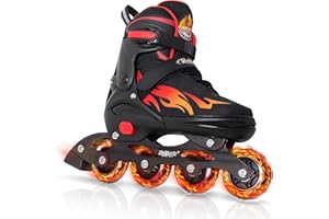 Nattork Inline Skates with Fire Style for Boys and Girls Men Women, 4 Sizes Adjustable Blades Roller Skates Beginner for Kids