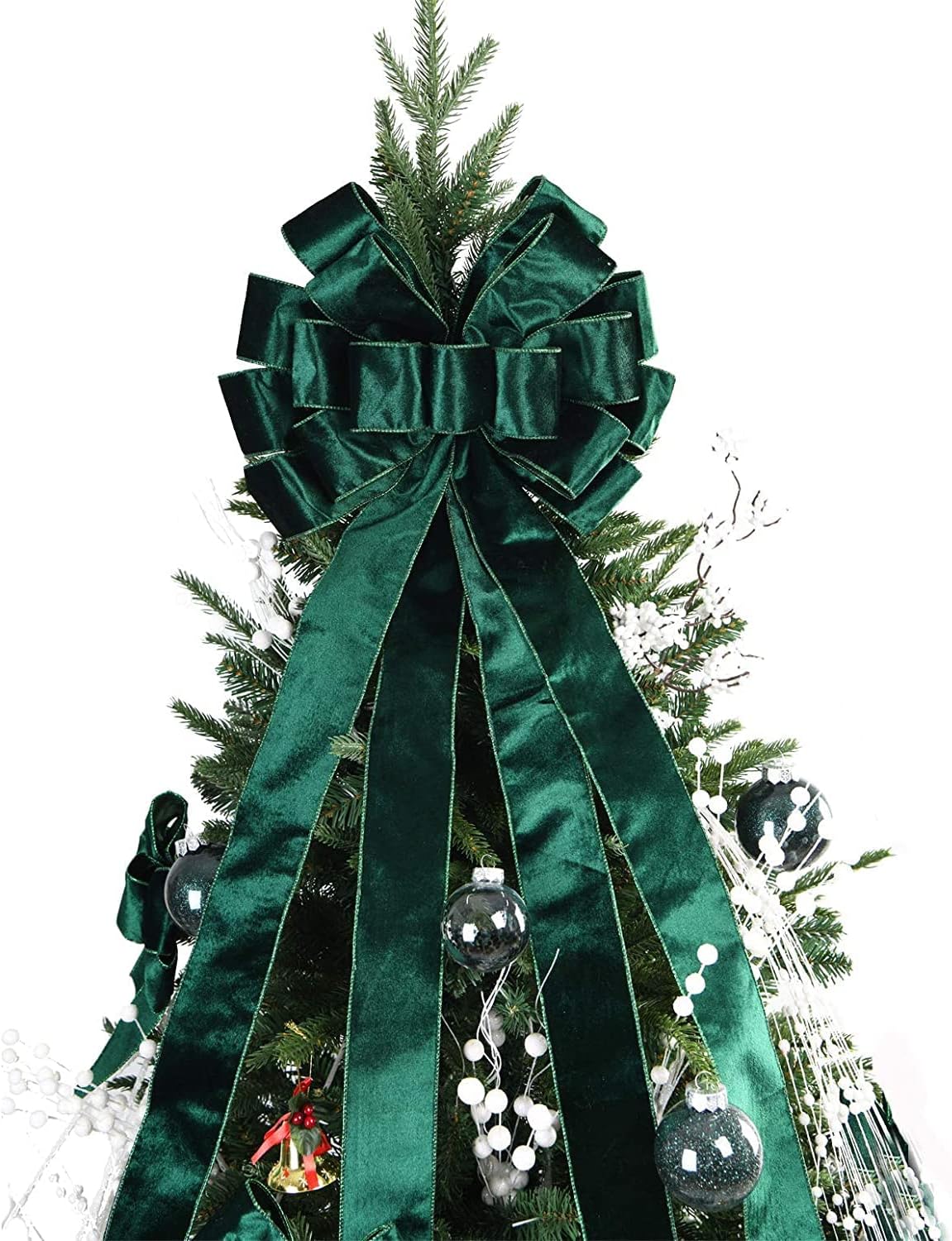 Tree Toppers - BUVANE Christmas Tree Topper,48x13 Inches Velvet Toppers Bow,Large Decorative Bows for Christmas Decoration (Green)