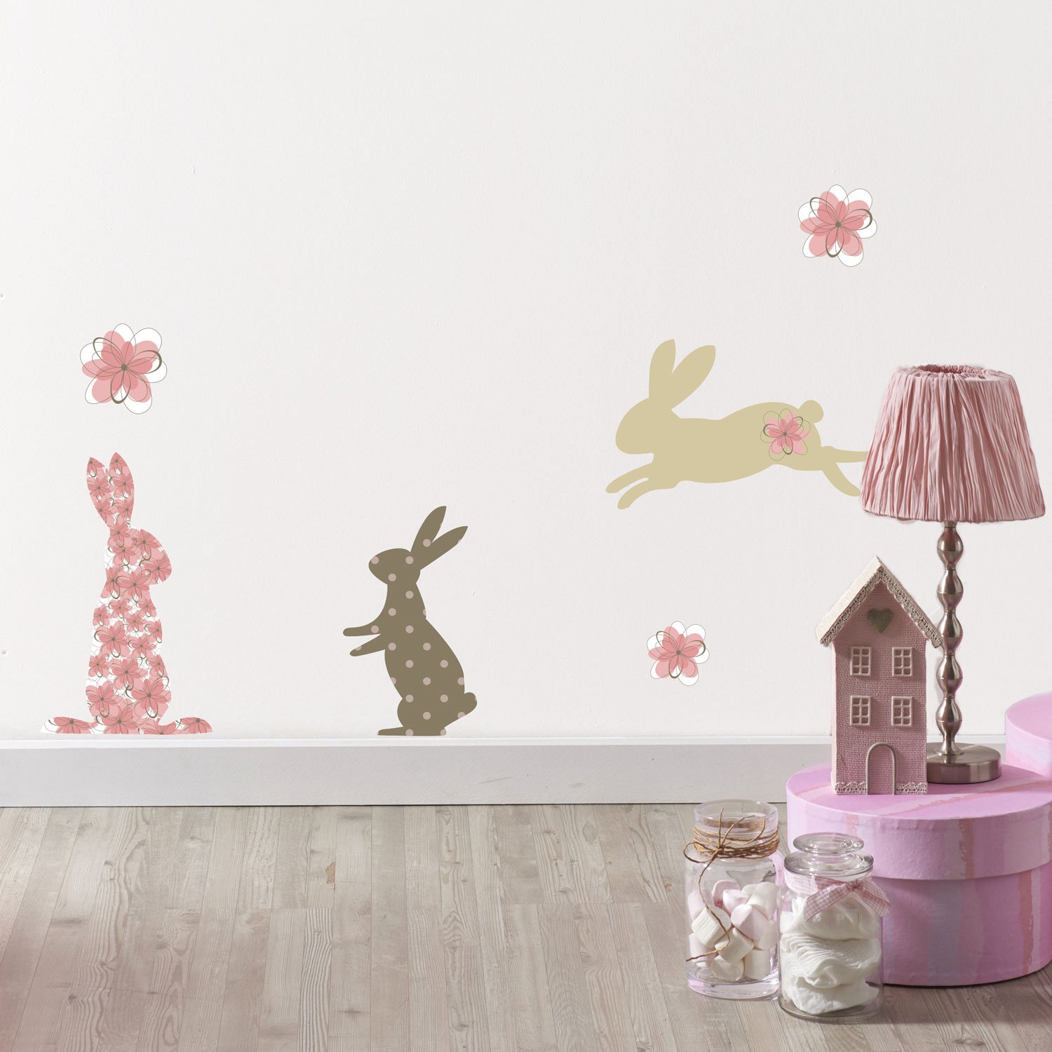 Stickerscape Bunny Wall Stickers (Pink- Large) | Rabbit Wall Stickers | Perfect for Decorating a Woodland Themed Bedroom or Nursery | Easy to Apply, Cleanly Removable