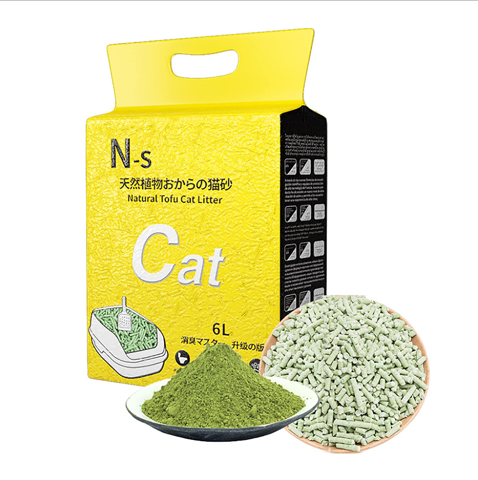 Bean Curd Cat Litter, Natural Formula Ingredients, Flushable Tofu Scented for Long-lasting Deodorization&Ultra Clumping, Multiple Flavor, Cat Litter Filter Included(Green Tea Taste)