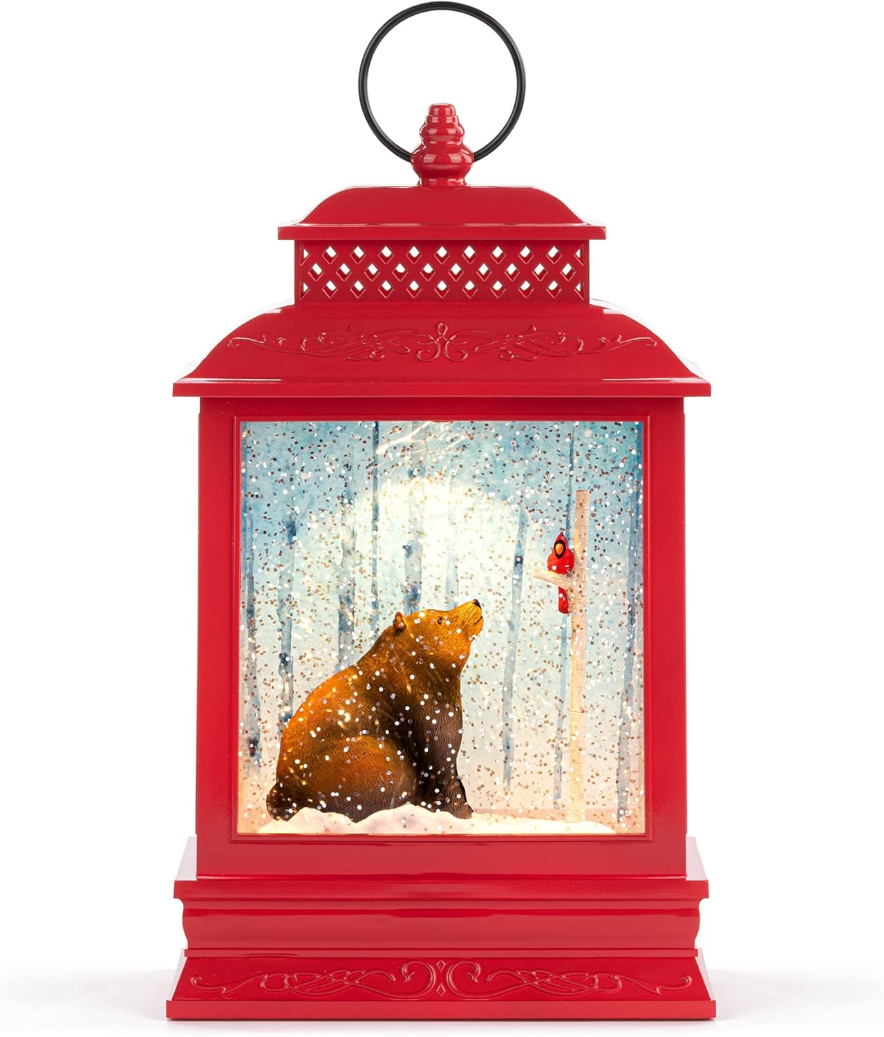 Snow Globes - DEMDACO Dean Crouser LED Friends in The Woods Red 10 x 6.5 Inch Illuminated Christmas Glitter Globe Lantern