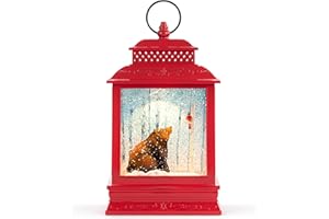DEMDACO Dean Crouser LED Friends in The Woods Red 10 x 6.5 Inch Illuminated Christmas Glitter Globe Lantern