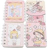 YIKANGHENG Cute Small Spiral Notebook, 4 Pcs 4 Inch x 3 Inch 4 Style Design Soft Paper Cover 8 mm Ruled Pages 80 Sheets(160 Pages) Journals for Study and Notes (Pink)