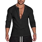 Agilelin Men's Waffle Henley 5 Buttons Stylish Long&Short Sleeve T-Shirt Casual Slim Fit Tee