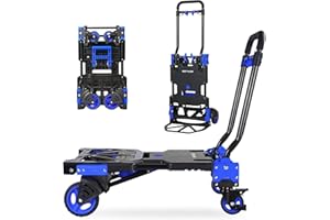 SEYVUM Folding Hand Truck with Brakes, 2 in 1 Dolly Cart with 4 Wheels, Retractable Handle Shopping Cart, Max Capacity 330 lbs, for Moving, Luggage, Shopping, Office