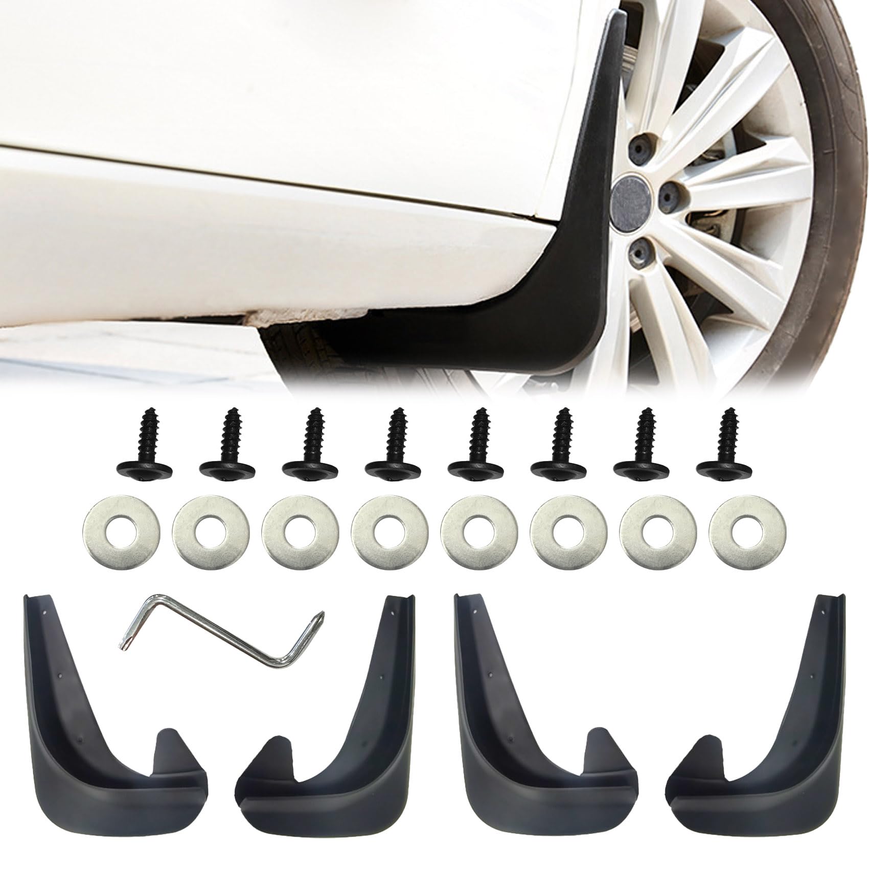 Photo 1 of 4PCS Car Mud Flaps, Black Mud Flaps Splash Guards, Fender Front & Rear Mud Guards Splash, No Drilling Mudguards Fenders with Hardware Kits, Mud Flaps Splash Guards Accessories Universal for Car